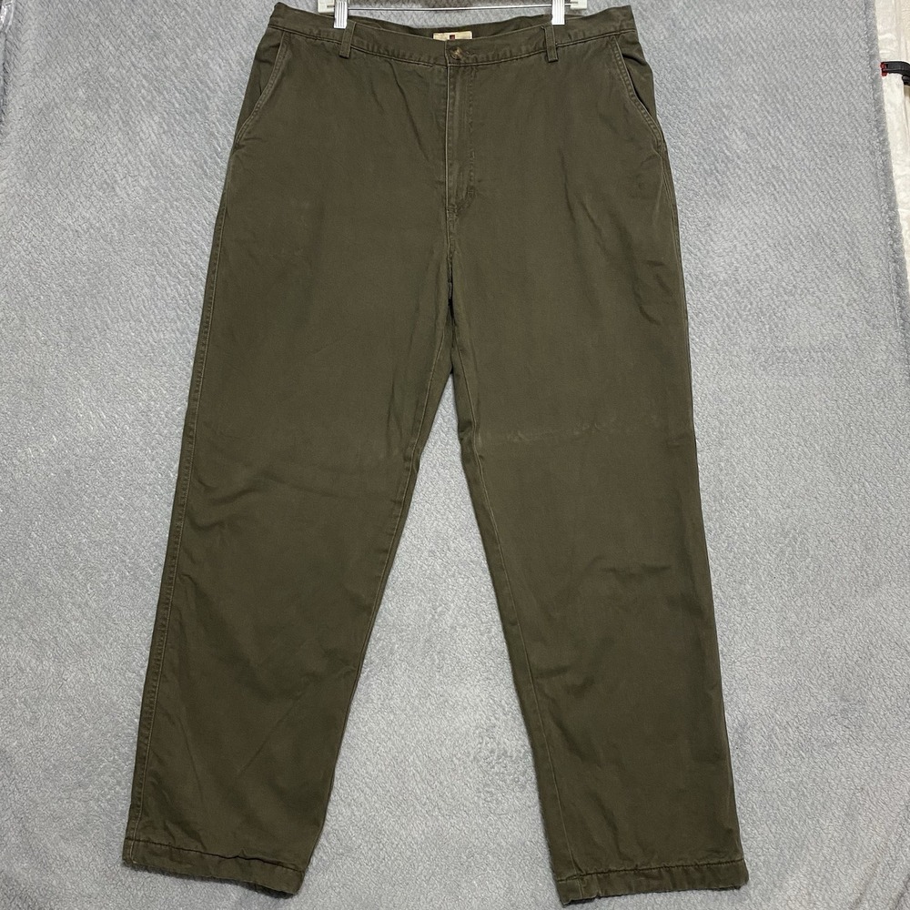 VTG Woolrich Flannel Lined Chino Pants Men's 38x30 Dark Loden Green Workwear